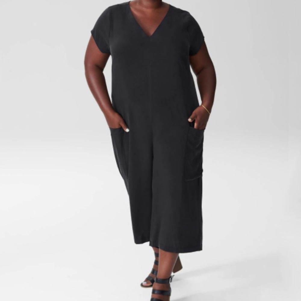 Universal Standard Kia Wide Leg Cropped Jumpsuit Black Crepe Minimalist S 14-16